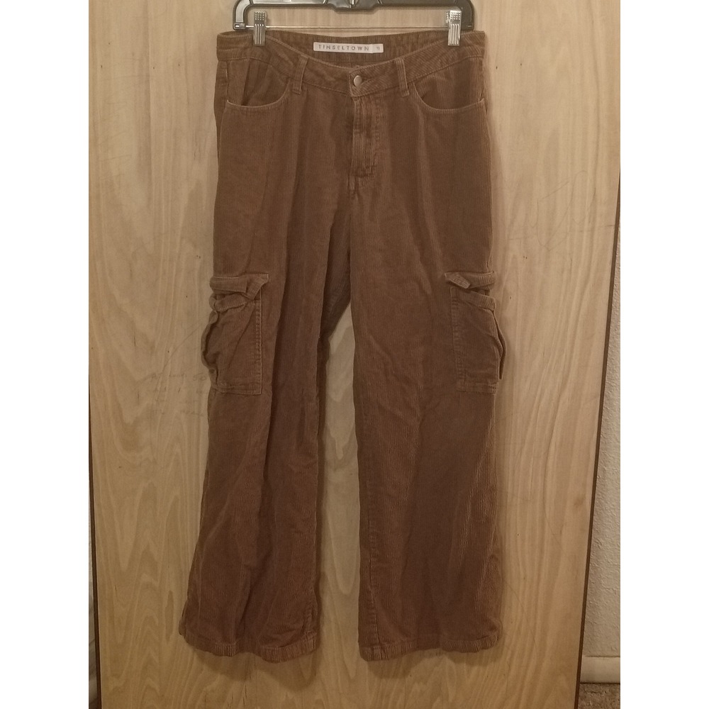 Tinseltown Brown Corduroy Cargo Pants Wide Leg Cotton Trousers RSB030215C Size11